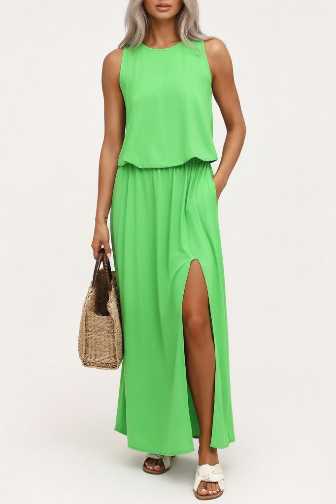 Modal Halter Midi Dress — Grass Green