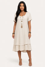 Double Layer Cotton Linen Dress — Khaki