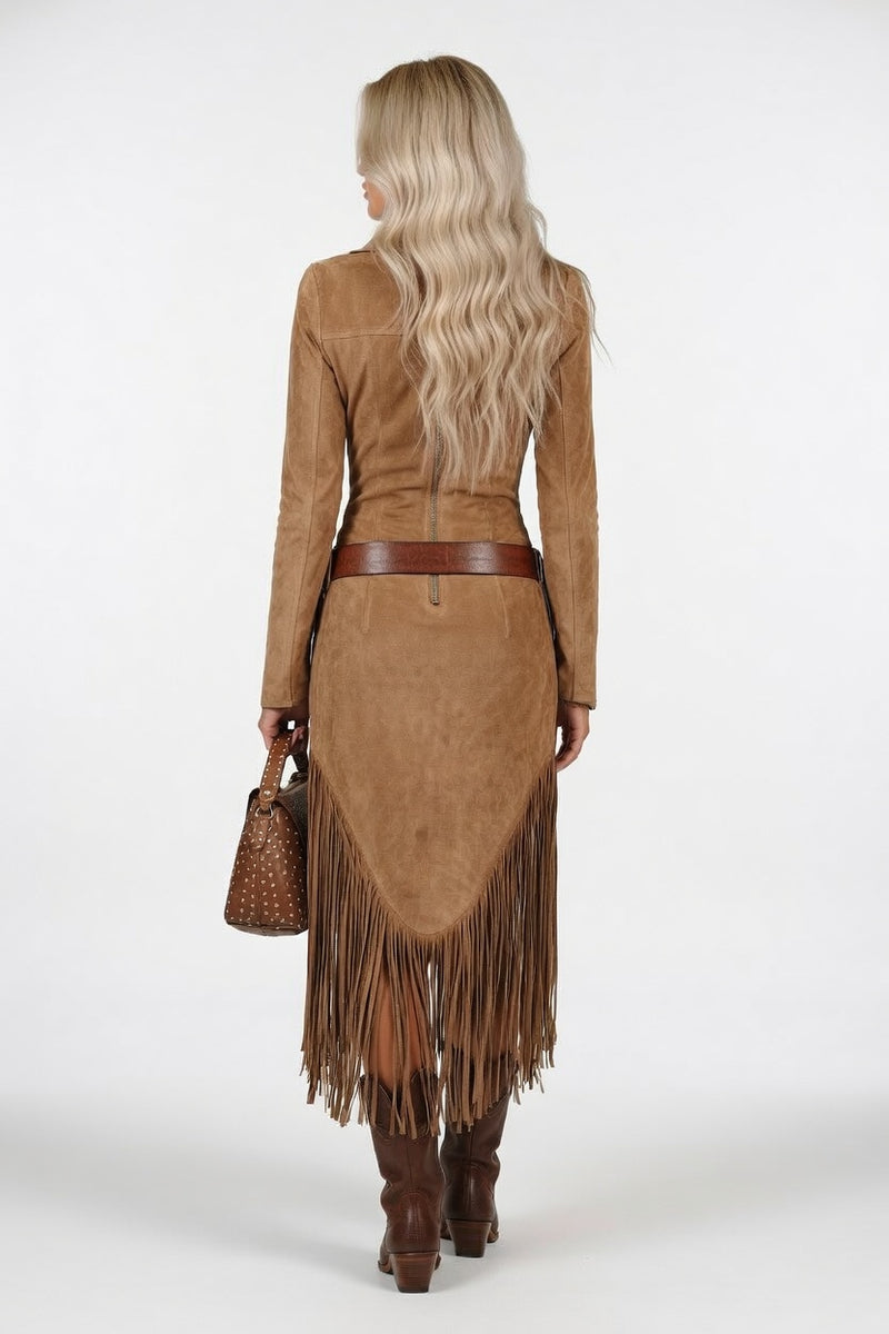 Suede Western Midi Dress — back view