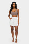 High-Waist Lace-Up Mesh Pleated Mini Skirt