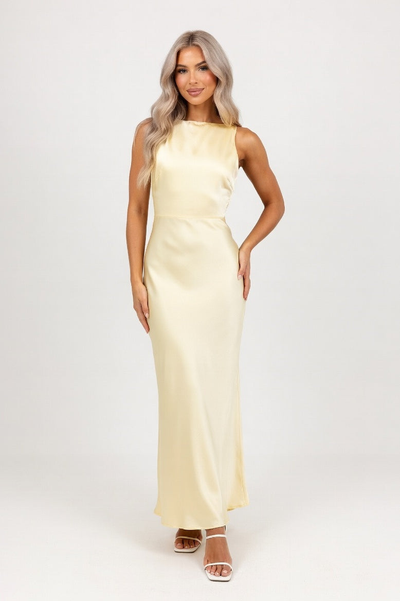 Satin Halter Dress — Apricot