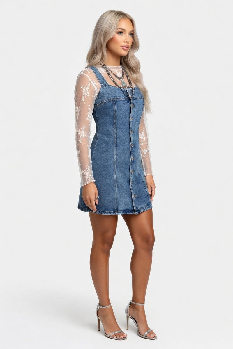 Distressed Denim Dress — side view
