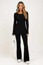 Ribbed Loungewear Co-Ord Set — Black
