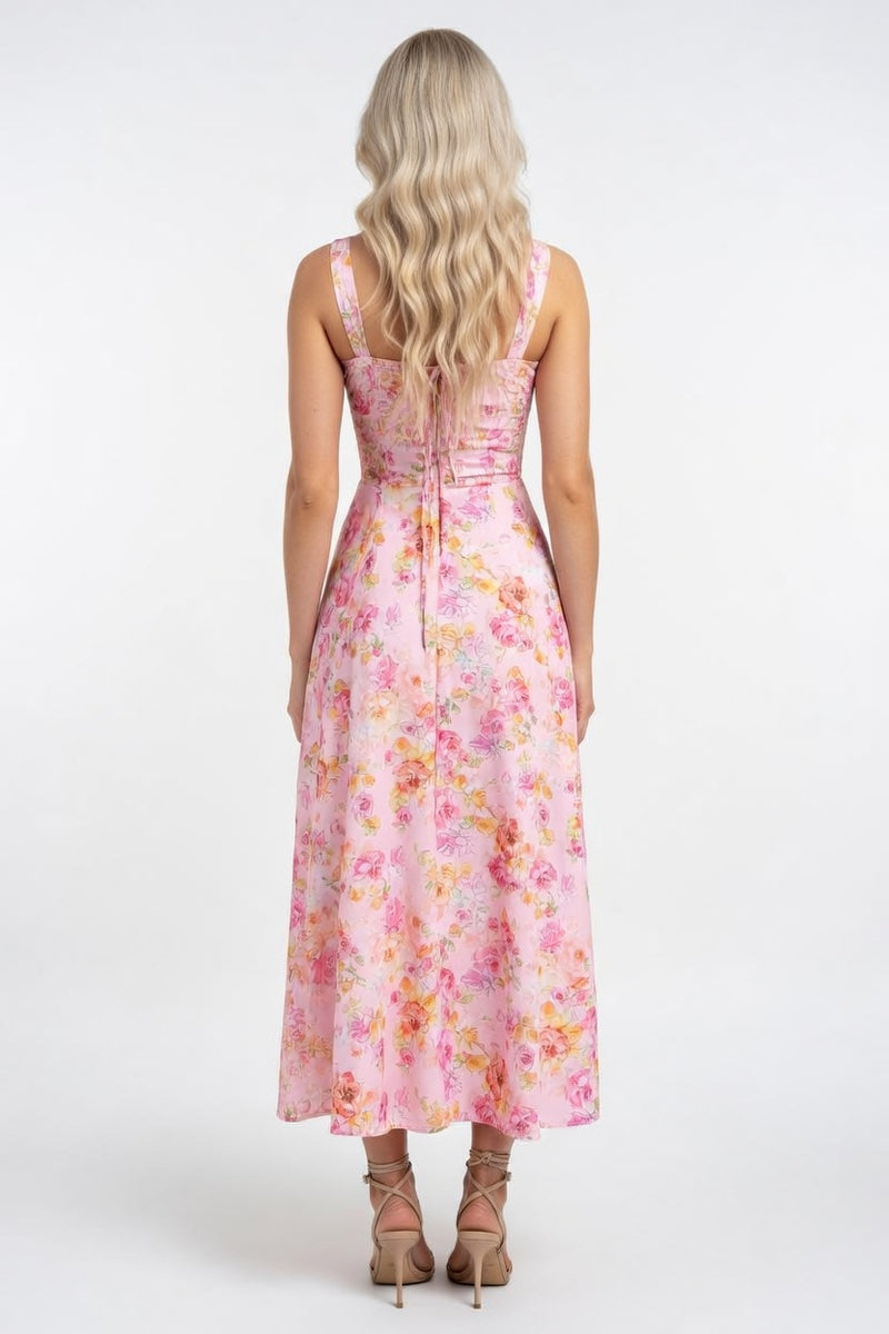 Printed Halter Maxi Dress — back view