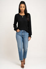 Micro-Puff Sleeve Knit Top — Black