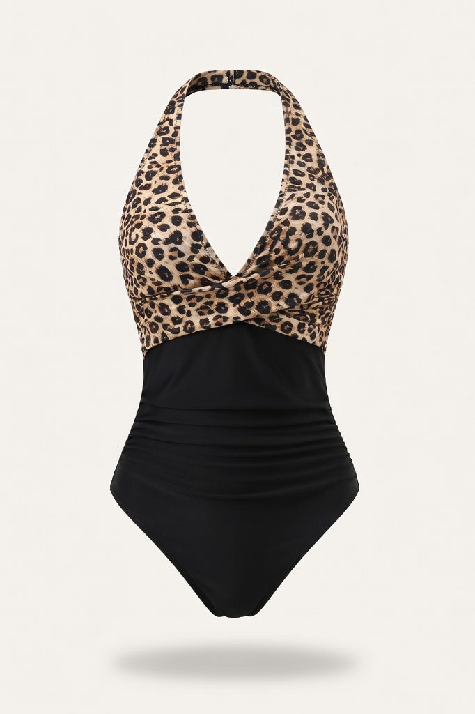 Cross Back Colour Block Swimsuit — Black