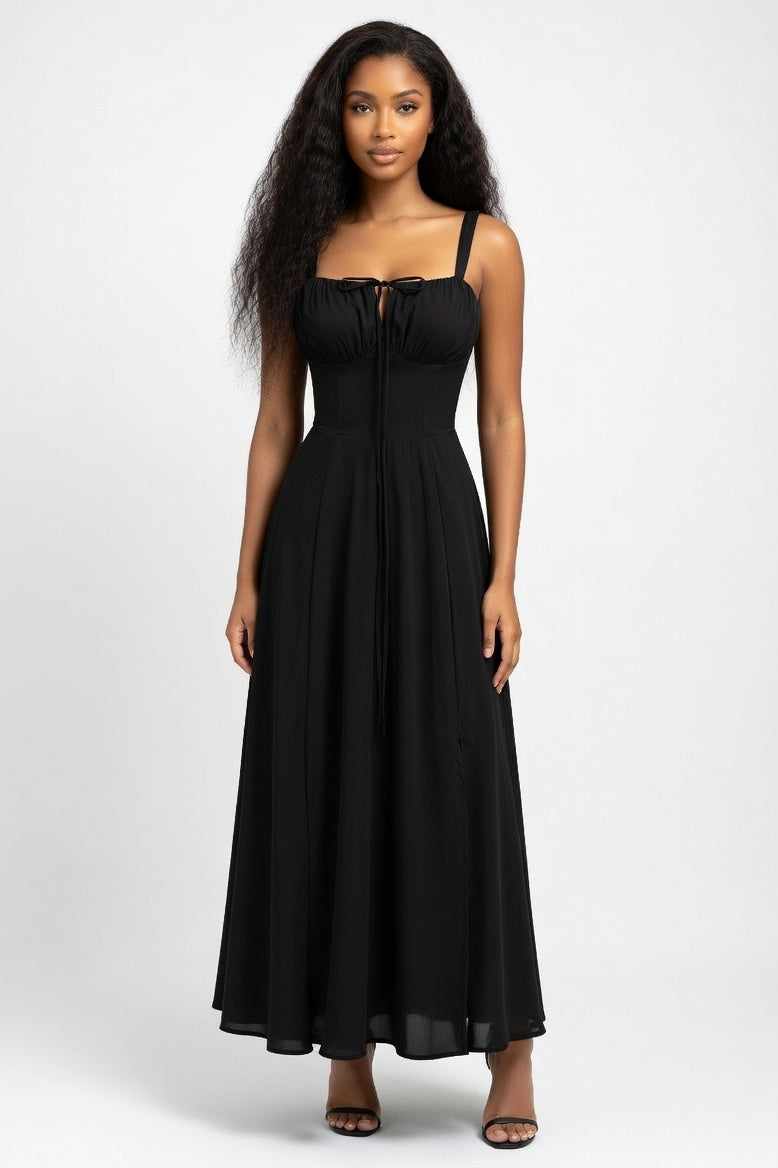 Printed Halter Dress — Black