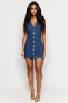 Lace-Up Back Denim Dress
