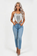 Metallic Halter Top — Silver