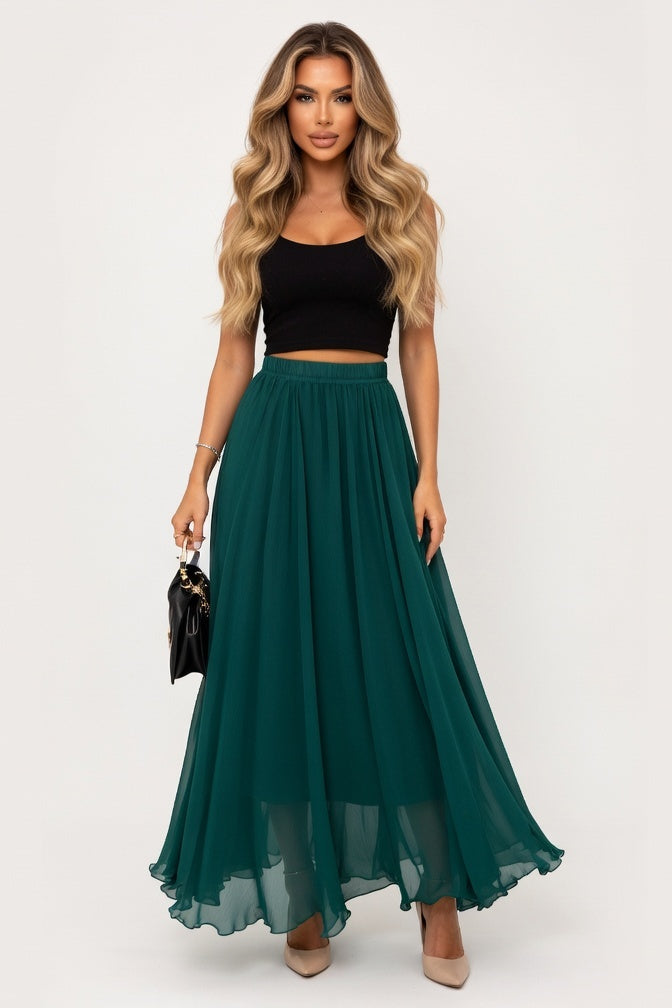 Chiffon High-Waist Maxi Skirt — Ocean Blue