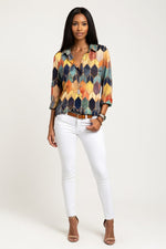 Printed Shirt Lapel Top — Yellow