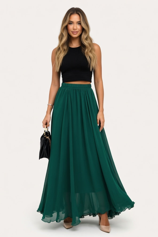 Chiffon High-Waist Maxi Skirt — Mint Green