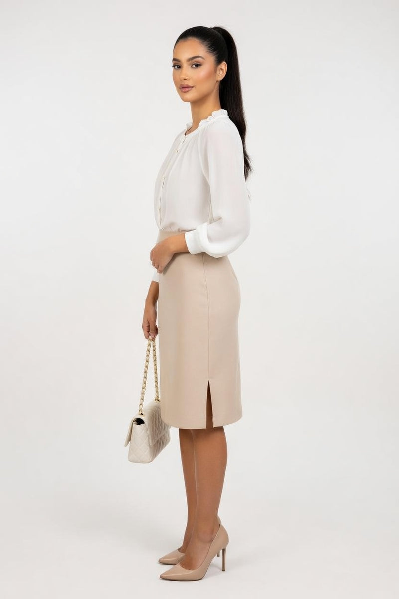 High Waisted A-Line Midi Skirt — side view