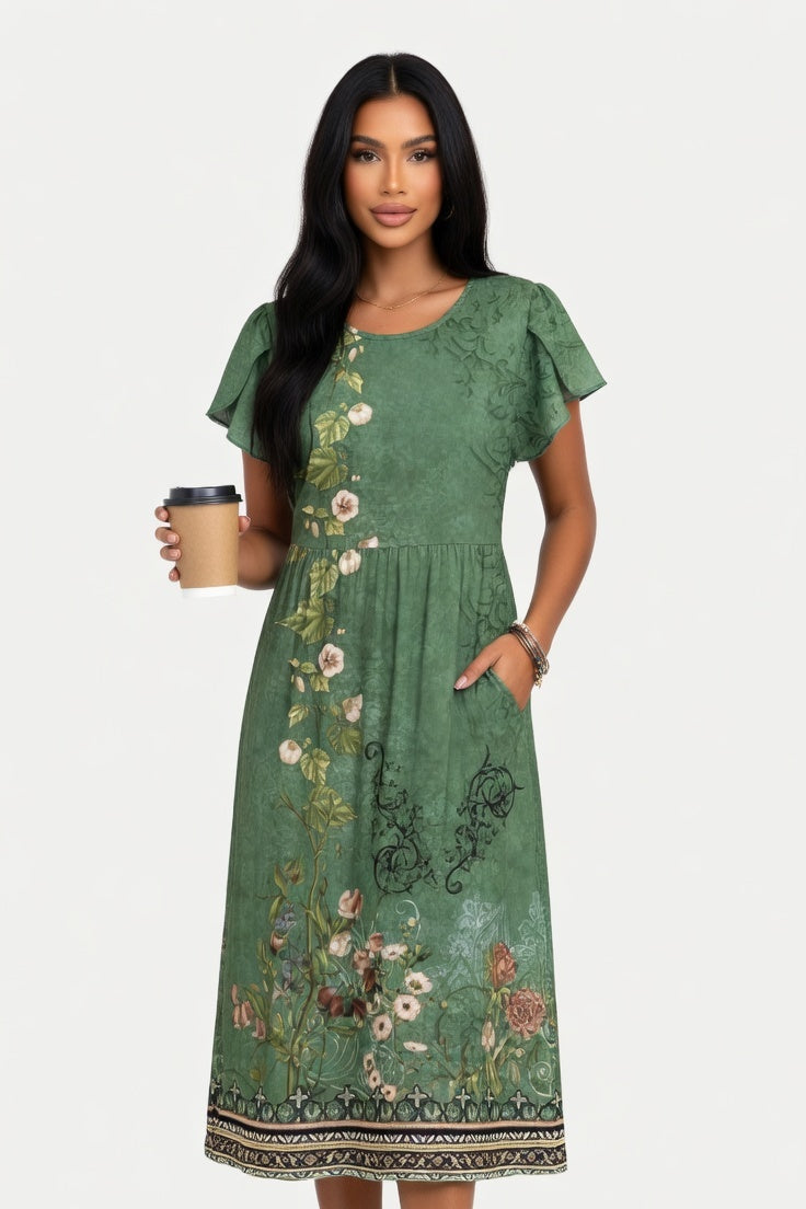 Petal Sleeve Midi Dress — Colour 1