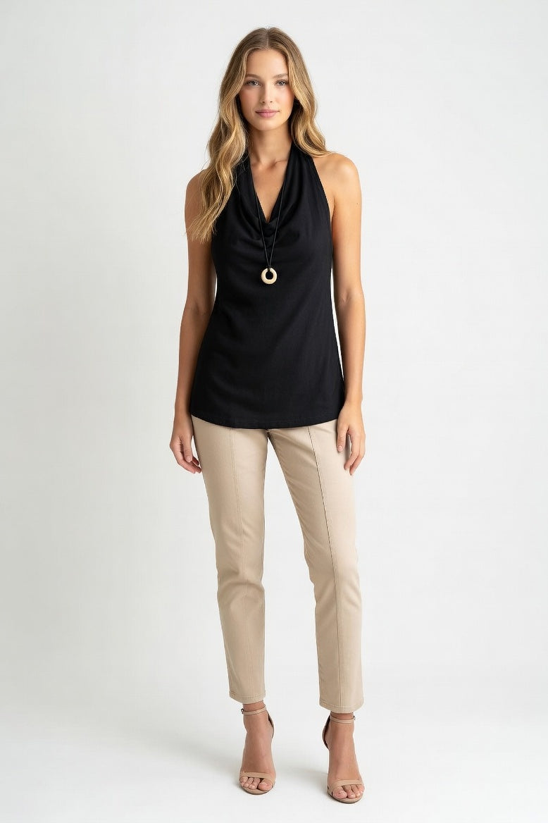 Halter V-Neck Top — Black