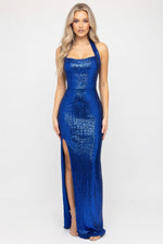 Sequined Halter Slit Dress — front view