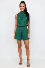 Halterneck Satin Playsuit — front view
