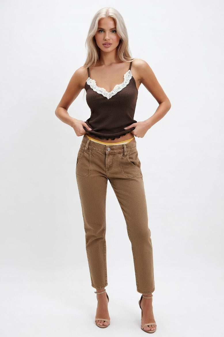 Lace Trim Camisole — Coffee
