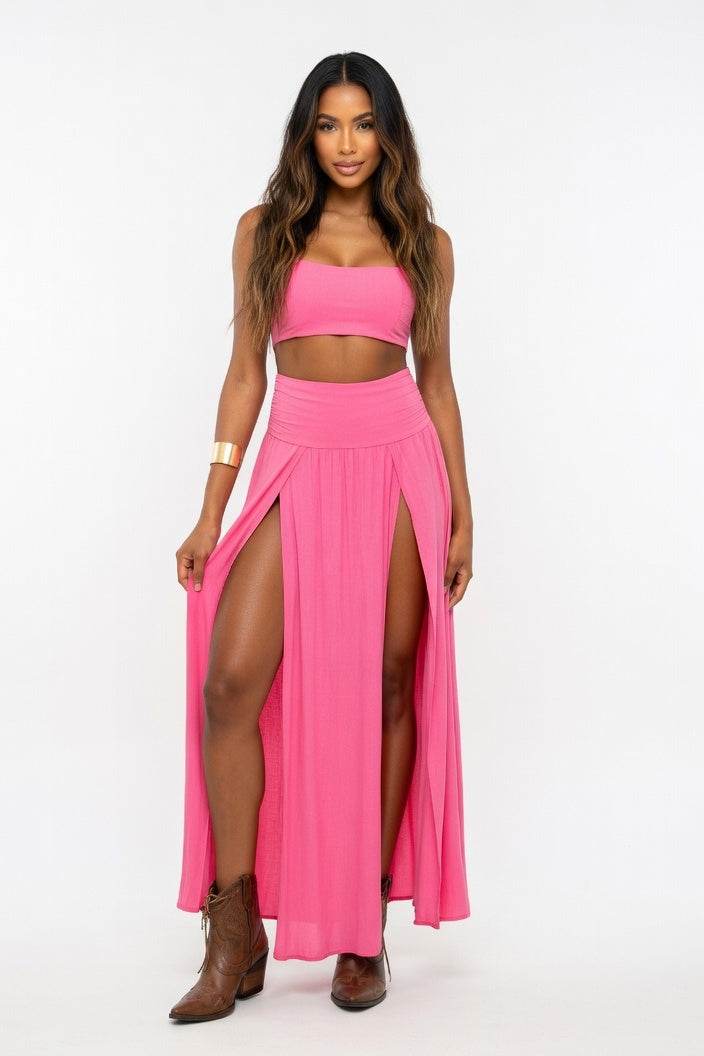 Front Split Maxi Skirt — Pink