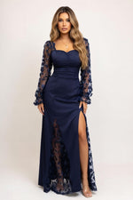 Long Sleeve Midi Dress — Navy Blue