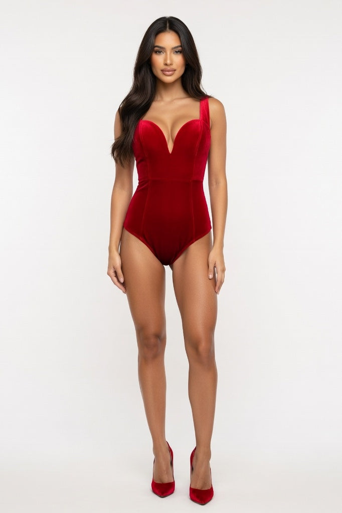 Gold Velvet Strapless Bodycon Dress — Red