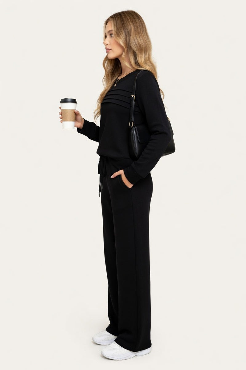 Ribbed Top & Wide Leg Trouser Set — side view
