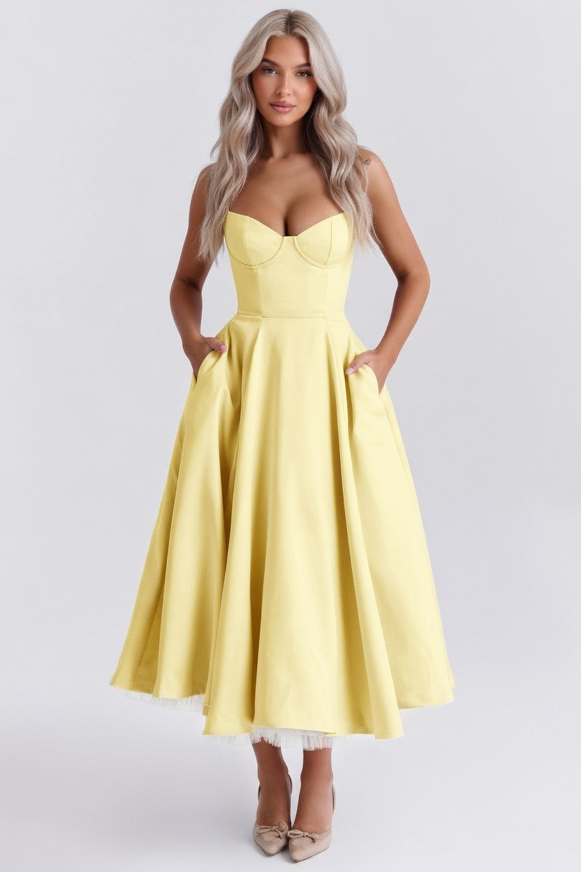 Layered Mesh Dress — Yellow