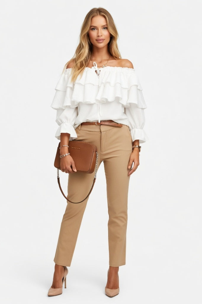 Off Shoulder Chiffon Top — White