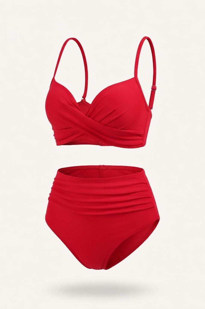 High Waist Split Bikini Set — Red