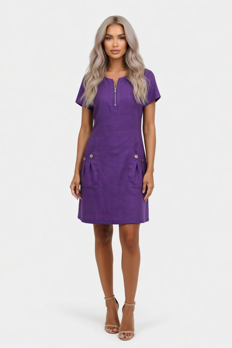 Zip Front Mini Dress — Purple