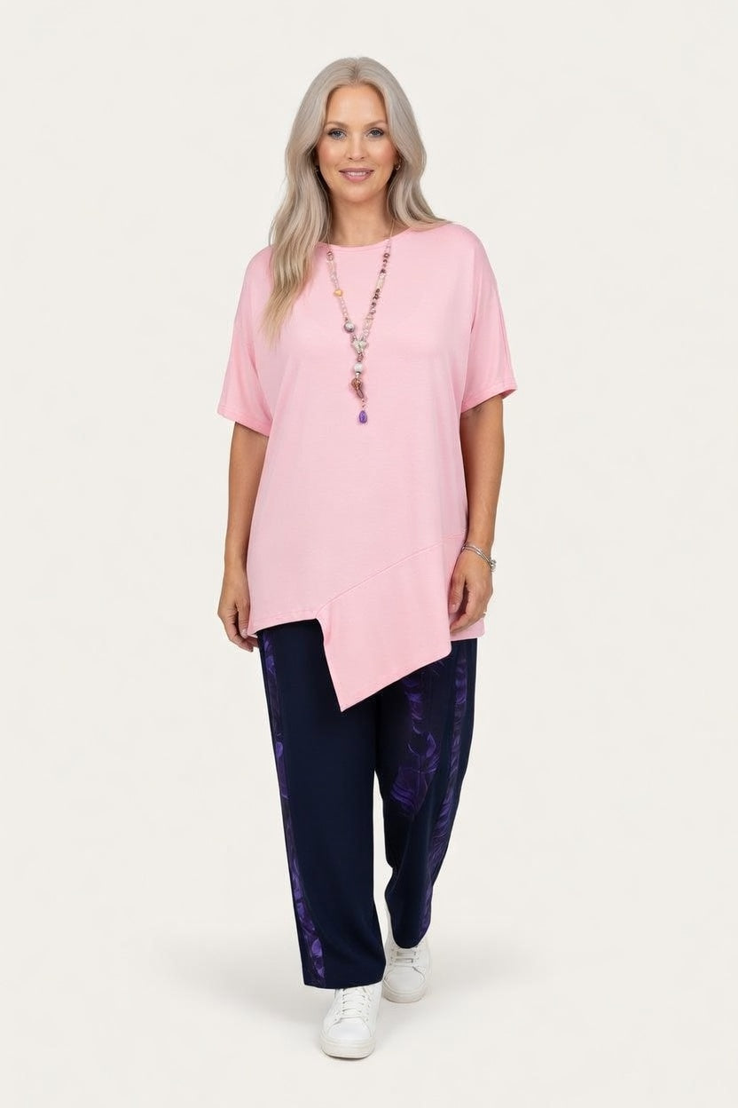 Irregular Cut Mid-Sleeve T-Shirt — front view