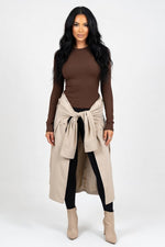 Ribbed Long Sleeve Fitted Top — Coffee Brown