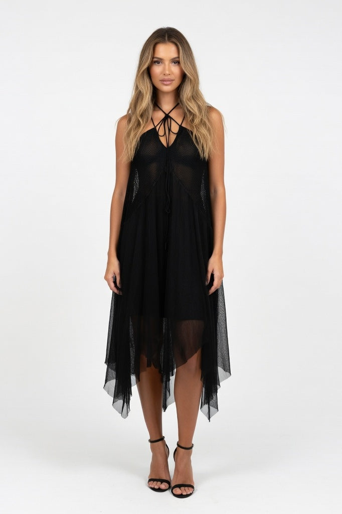 Halterneck Backless Mini Dress — Black