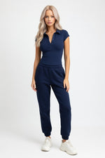 Polo Collar Bodycon Top — Navy Blue