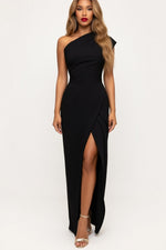 One Shoulder Split Dress — Black
