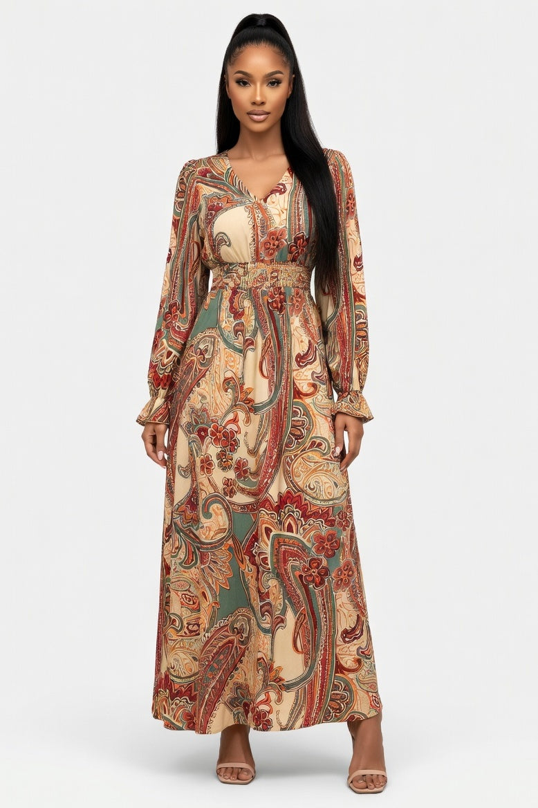 Printed Swing Dress — Light Brown