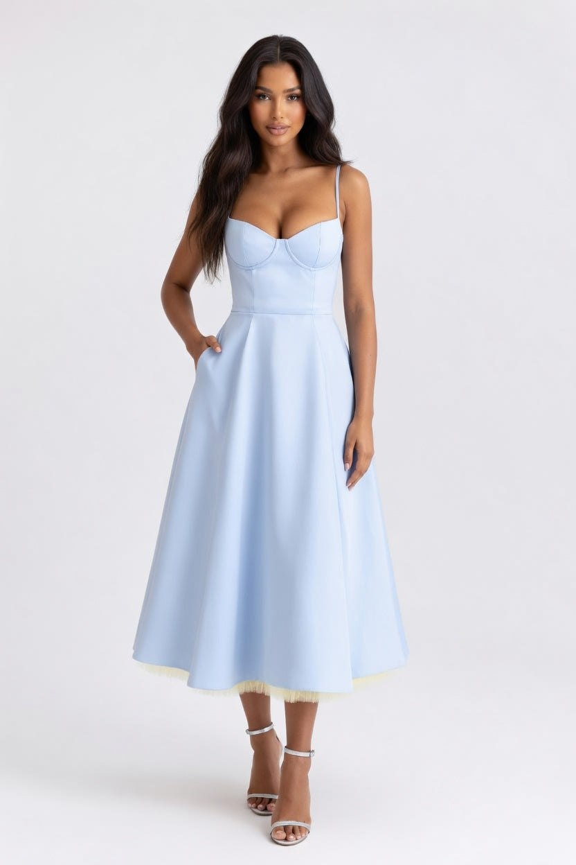 Mesh Double Layer Halter Dress — Pink Print