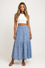 Floral A-Line Midi Skirt — Blue Floral