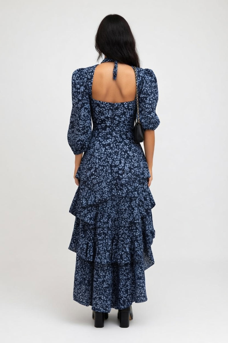 Printed Ruffle Dress — back view