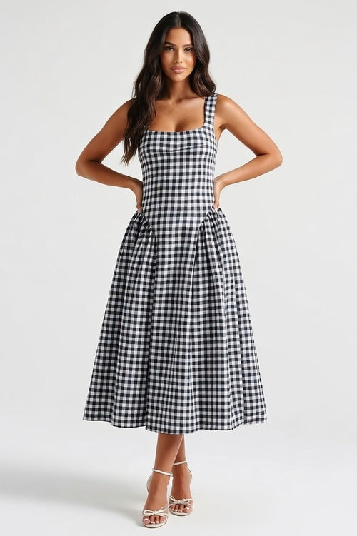 Square Neck Printed Slip Dress — Light Black