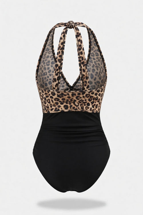 Cross Back Colour Block Swimsuit — back view
