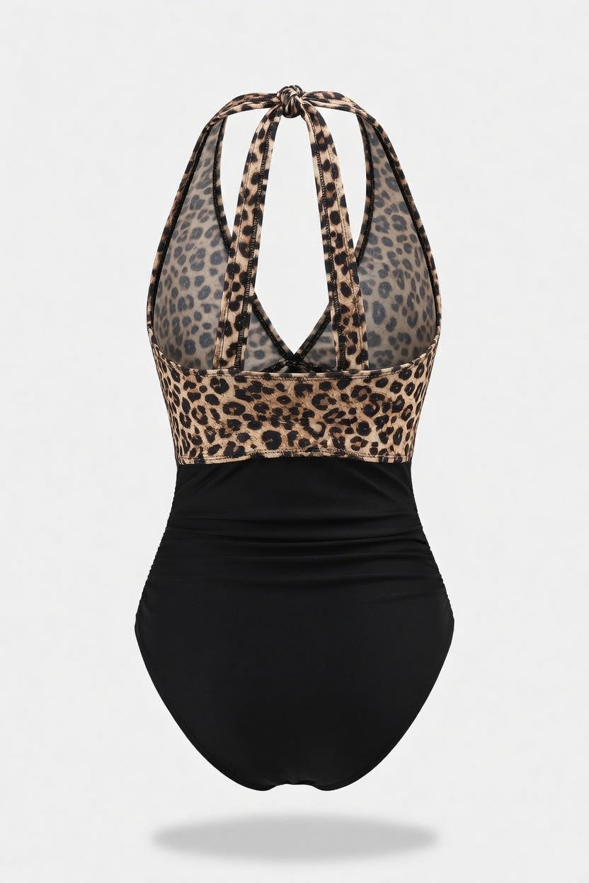 Cross Back Colour Block Swimsuit — back view