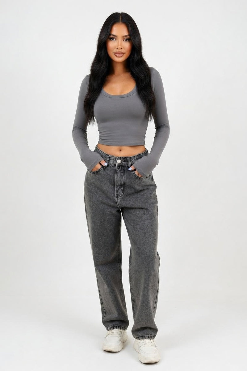 Round Neck Long Sleeve Top — front view