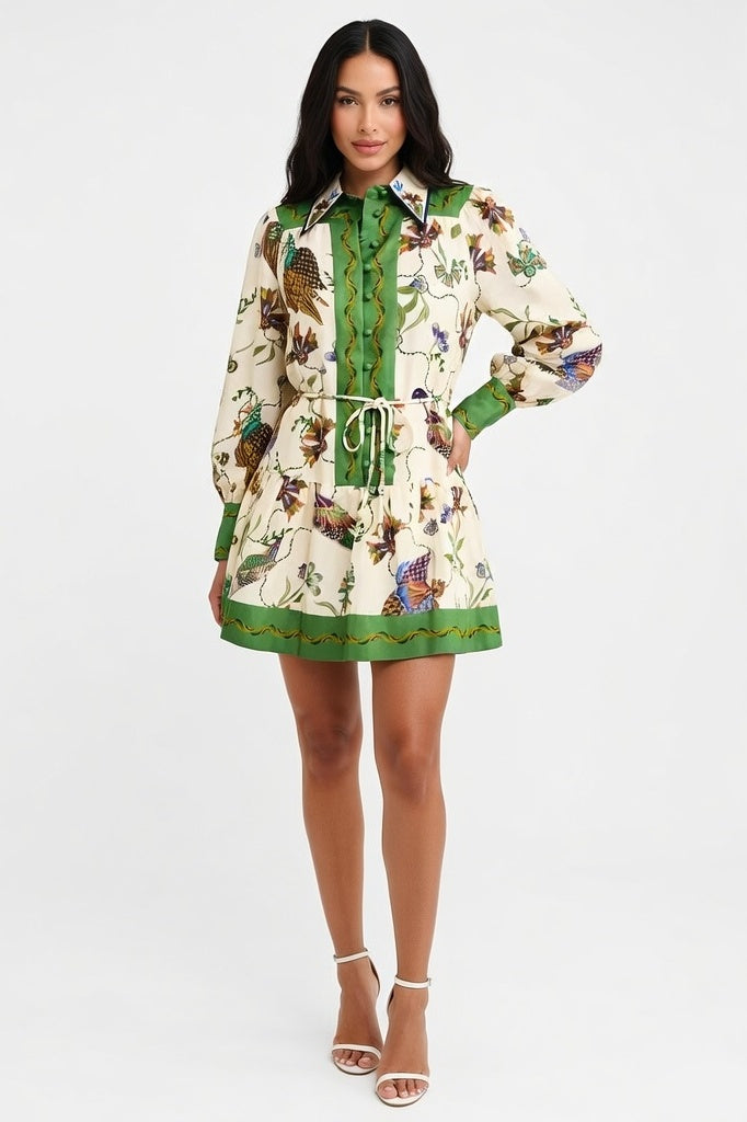Lace-Up Print Dress — As Shown