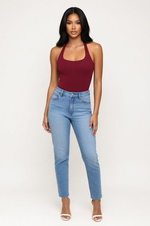 Halter Neck Viscose Top — Burgundy