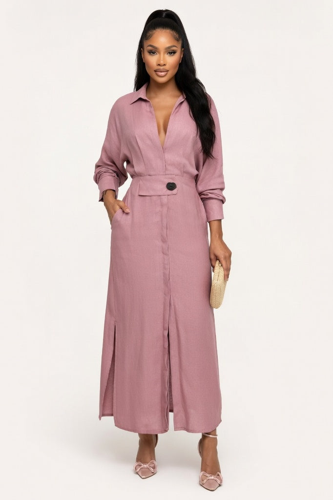 Belted Maxi Dress — Pink