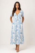 Knitted Dress Button Front Print — Sky Blue
