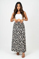 Printed Slit Midi Skirt — Leopard Silver