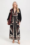 Printed V-Neck Dress with Lantern Sleeves