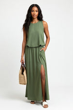Modal Halter Midi Dress — Dark Green